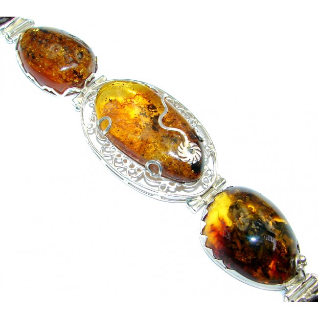 Beautiful Genuine Handcrafted Polish Amber Sterling Silver Bracelet/ Cuff