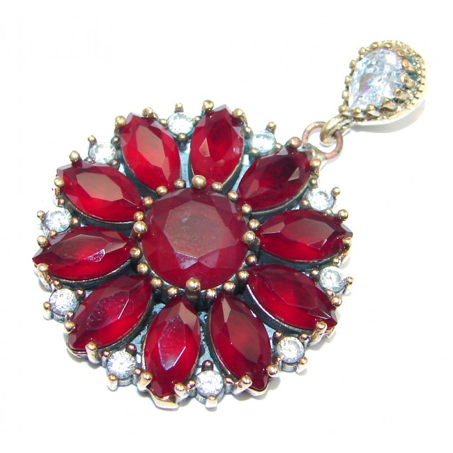 Victorian Style Created Ruby & White Topaz Sterling Silver Pendant