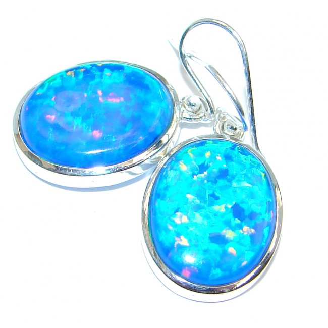 Ocean Blue created Japanese Fire Opal handcrafted Sterling Silver earrings