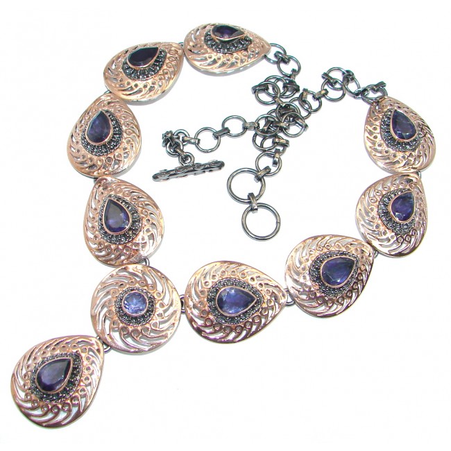 Genuine Tanzanite Rose Gold Rhodium plated over Sterling Silver handmade necklace