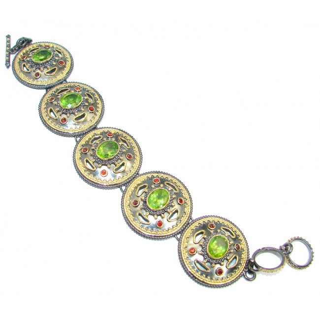 Chunky Flawless Peridot Garnet Gold Rhodium plated over Sterling Silver Bracelet
