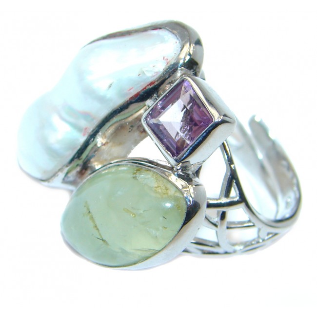 Fantastic Colorful Multistone Sterling Silver Ring size adjustable