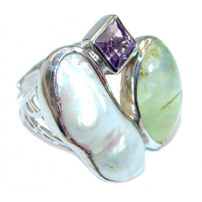 Fantastic Colorful Multistone Sterling Silver Ring size adjustable
