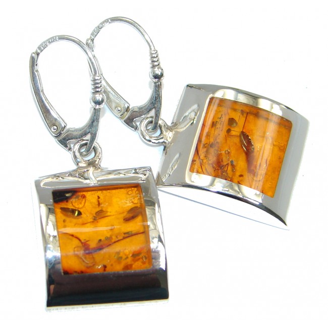 Gorgeous Polish Baltic Amber Handcrafted Mosaic Sterling Silver earrings