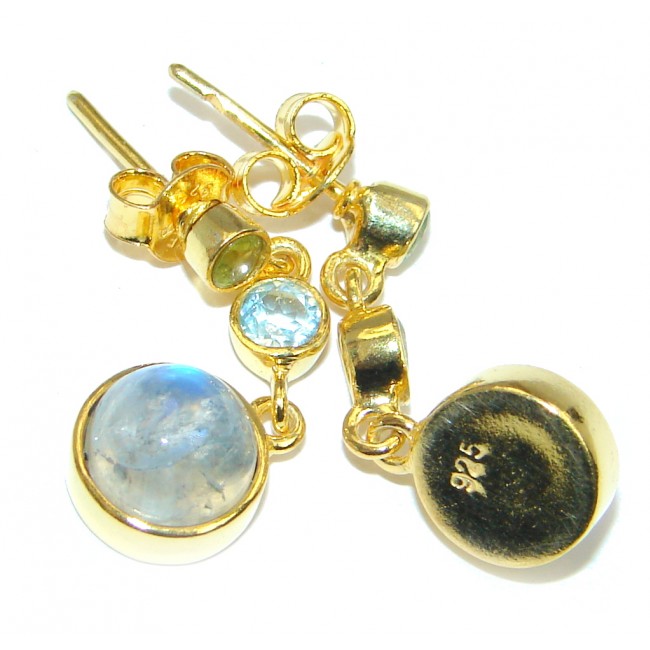 Stylish Fire Moonstone Peridot, Topaz Gold plated over Sterling Silver stud earrings