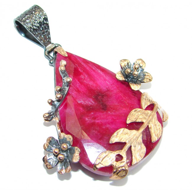 Amazing Ruby Rose Gold Rhodium plated over Sterling Silver handmade Pendant