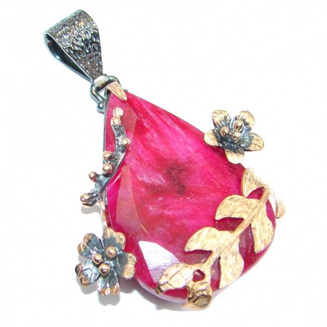 Amazing Ruby Rose Gold Rhodium plated over Sterling Silver handmade Pendant