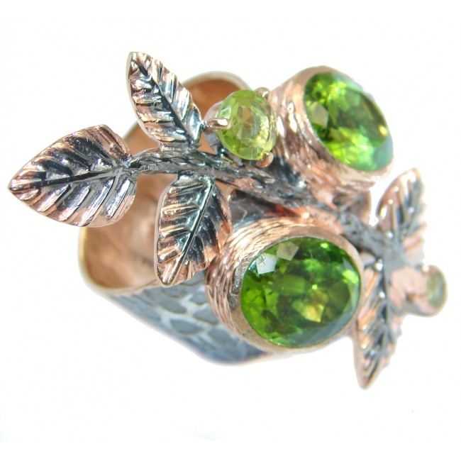Genuine Peridot Rose Gold Rhodium plated over Sterling Silver ring s. 6 3/4