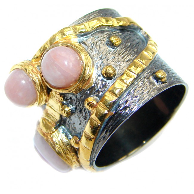 Great quality Pink Opal Gold Rhodium plated over Sterling Silver Ring size 8