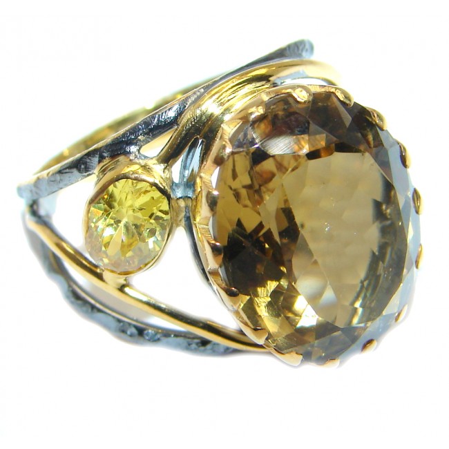 Beautiful Champagne Smoky Topaz Gold Rhodium plated Sterling Silver Ring s. 8