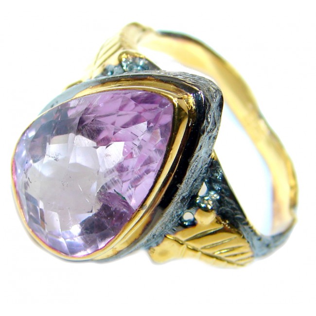 Genuine Pink Amethyst Gold plated over Sterling Silver handmade ring size 9