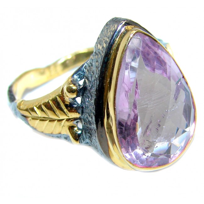 Genuine Pink Amethyst Gold plated over Sterling Silver handmade ring size 9