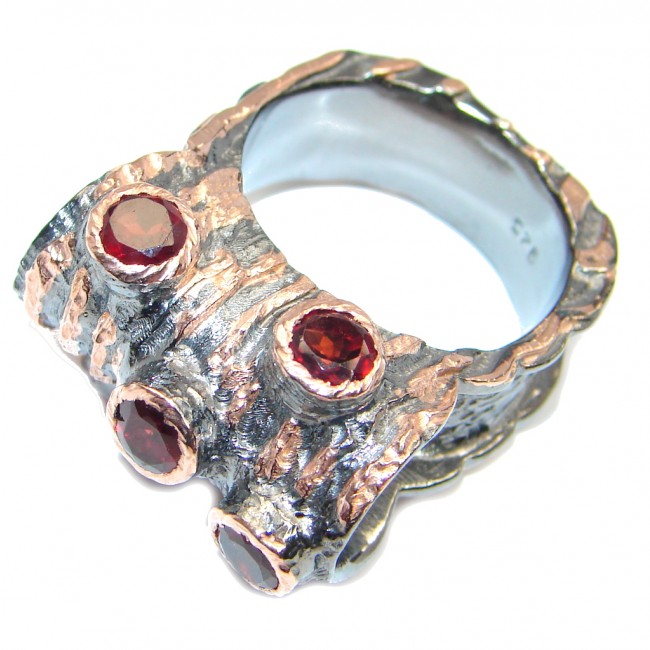 Genuine Garnet Rose Gold Rhodium plated over Sterling Silver handmade Ring 9 3/4