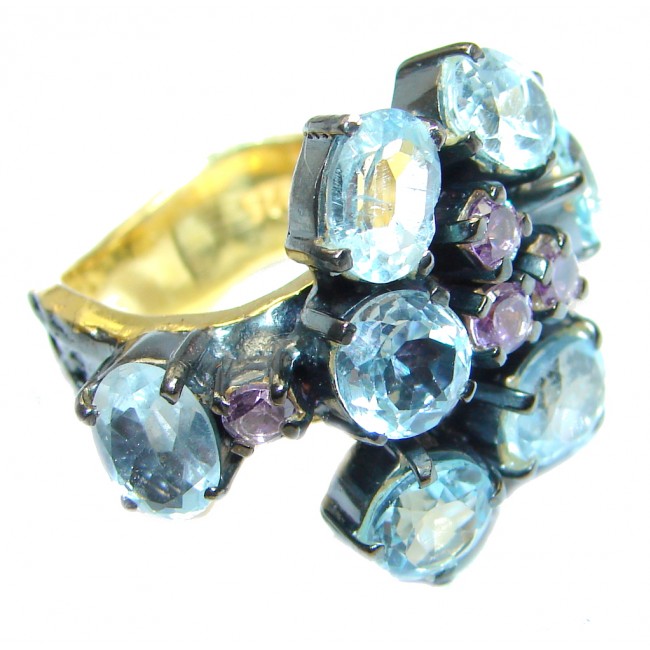 Amethyst Blue Topaz Gold Rhodium plated over Sterling Silver Ring s. 7