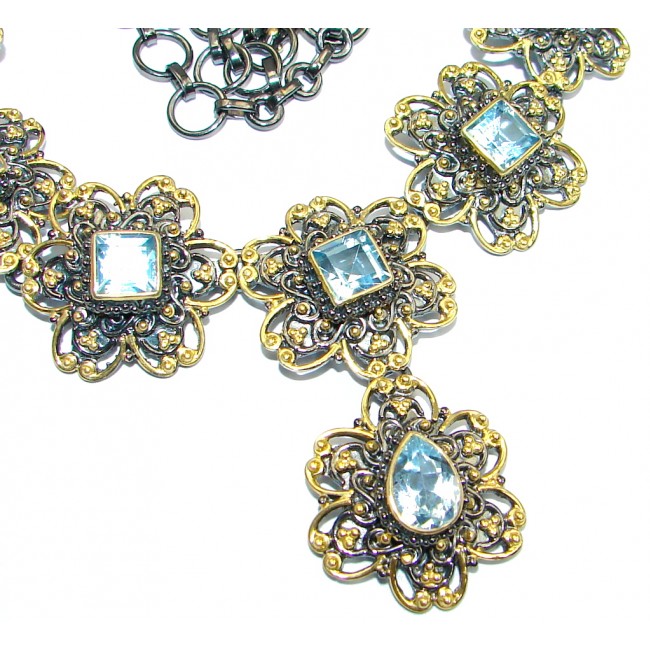 Swiss Blue Topaz Gold Rhodium plated over Sterling Silver handcrafted necklace
