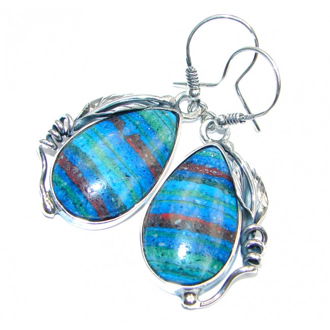 Vintage Design Rainbow Calsilica Sterling Silver handmade earrings