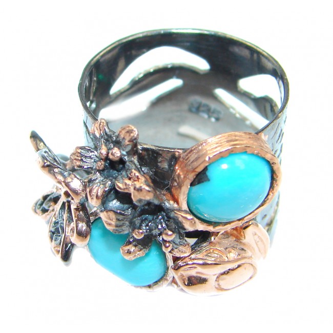 Sleeping Beauty Turquoise Rose Gold Rhodium plated over Sterling Silver Ring size 7