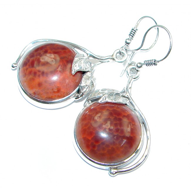 Orange Mexican Fire Agate Sterling Silver handmade earrings