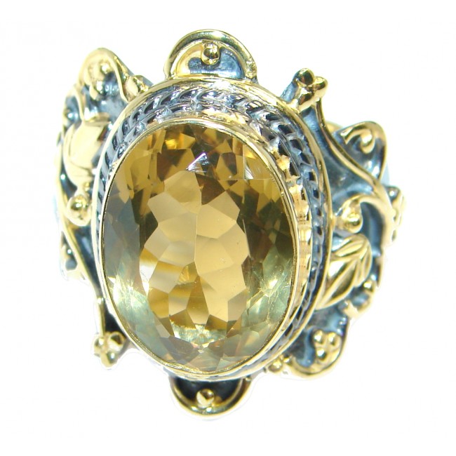 Large Natural Citrine Rose Gold plated over Sterling Silver ring size adjustable