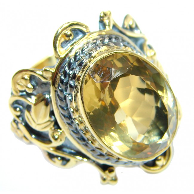Large Natural Citrine Rose Gold plated over Sterling Silver ring size adjustable