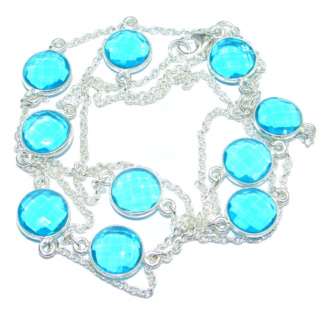 36 inches simulated Blue Topaz Sterling Silver handmade Necklace