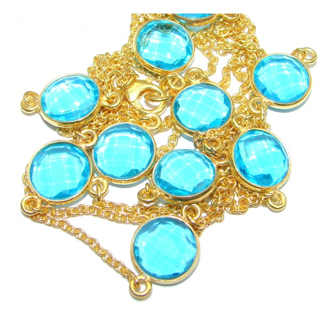 36 inches simulated Blue Topaz Gold plated over Sterling Silver handmade Necklace