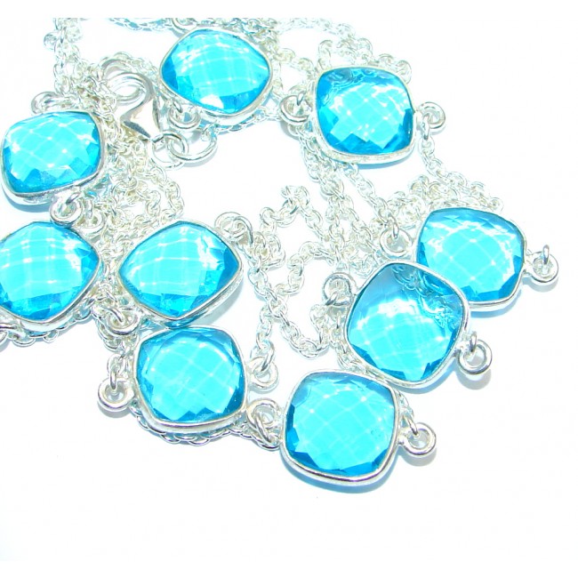 36 inches simulated Blue Topaz Sterling Silver handmade Necklace