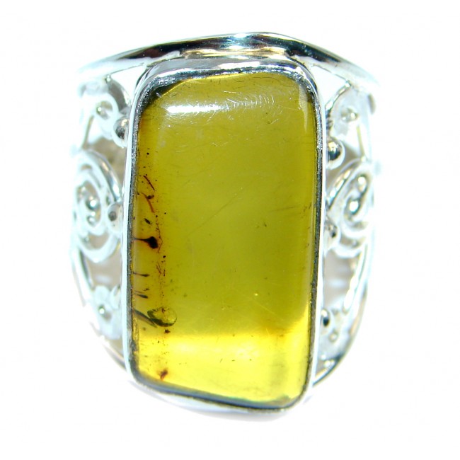 Big Genuine Green AAA Baltic Polish Amber Sterling Silver Ring s. 9 3/4