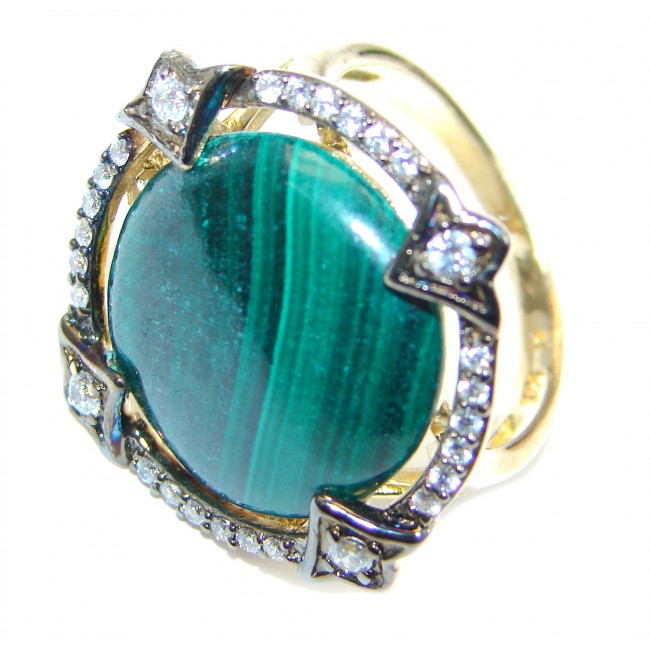 Natural Green Malachite Gold plated over Sterling Silver ring s. 8 1/4