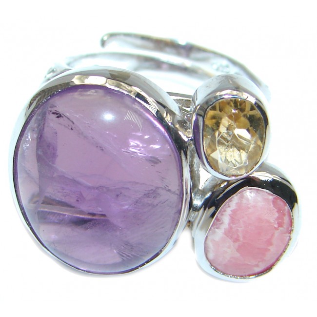 Outstanding Beauty Pink Amethyst Sterling Silver ring size adjustable
