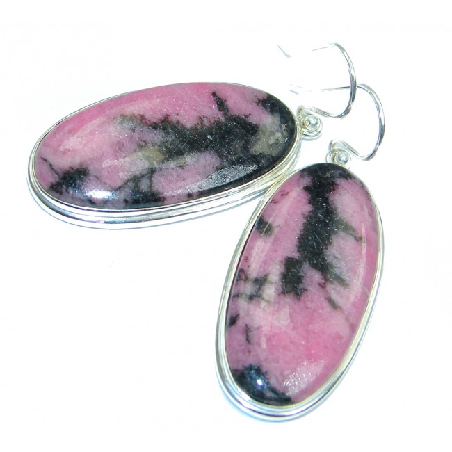 Huge and Bold Pink Rhodonite Sterling Silver handmade earrings