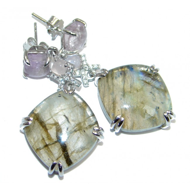 Exclusive Design Blue Fire Labradorite Sterling Silver handmade earrings