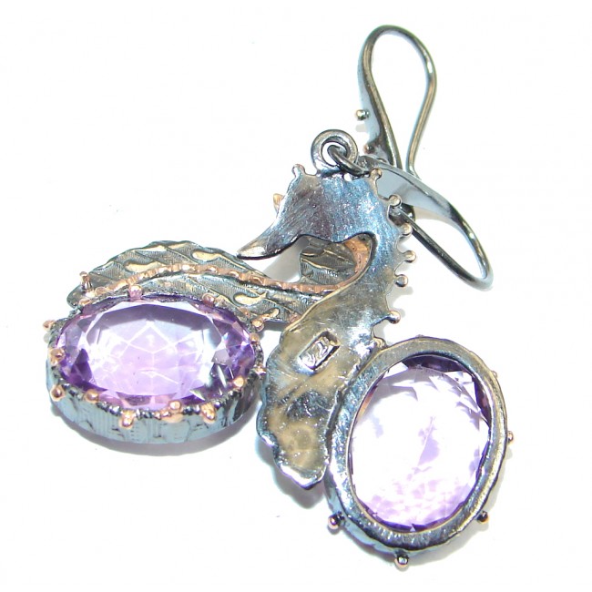 Natural Amethyst Rose Gold plated over Sterling Silver handmade earrings