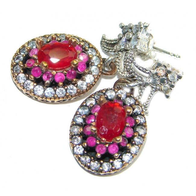 Victorian Style created Red Ruby copper over Sterling Silver earrings