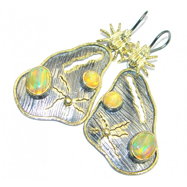 Lab. Fire Opal Gold Rhodium plated over Sterling Silver handmade earrings
