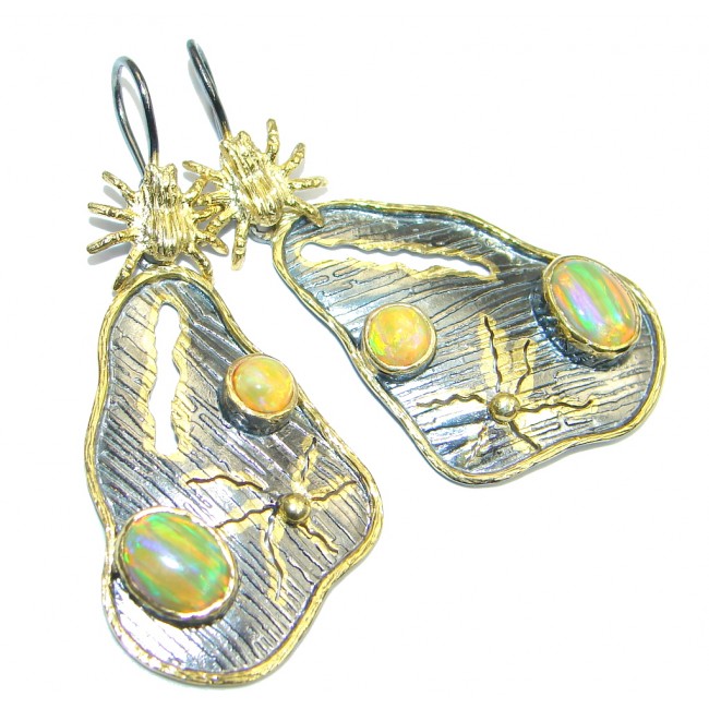 Lab. Fire Opal Gold Rhodium plated over Sterling Silver handmade earrings