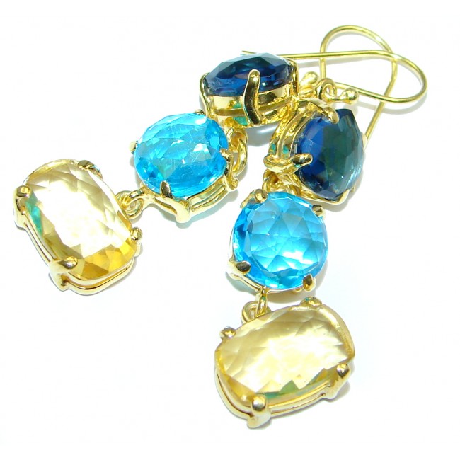 Paradise Multicolor simulated Gemstones Gold Plated over Sterling Silver dangle earrings
