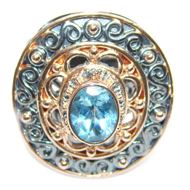 Swiss Blue Topaz Rose Gold plated over Sterling Silver Ring size adjustable
