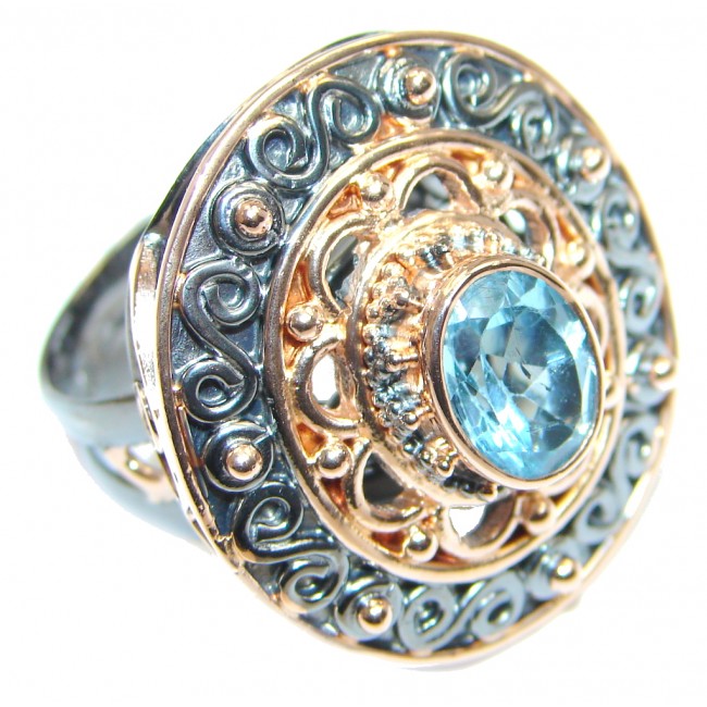 Swiss Blue Topaz Rose Gold plated over Sterling Silver Ring size adjustable
