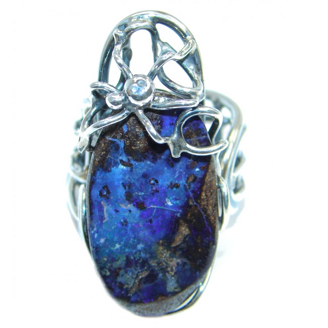 Large Spider Boulder Opal Sterling Silver handcrafted ring size adjustable