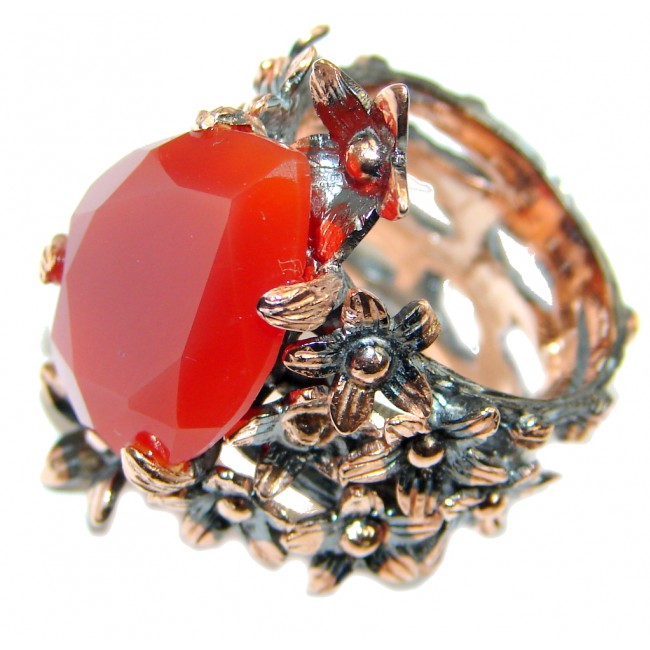 Huge Genuine Carnelian Rose Gold plated over Sterling Silver Ring 7