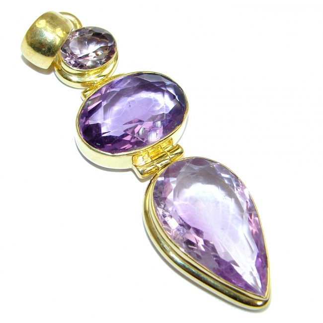 Incredible genuine Amethyst Gold plated over Sterling Silver handmade Pendant