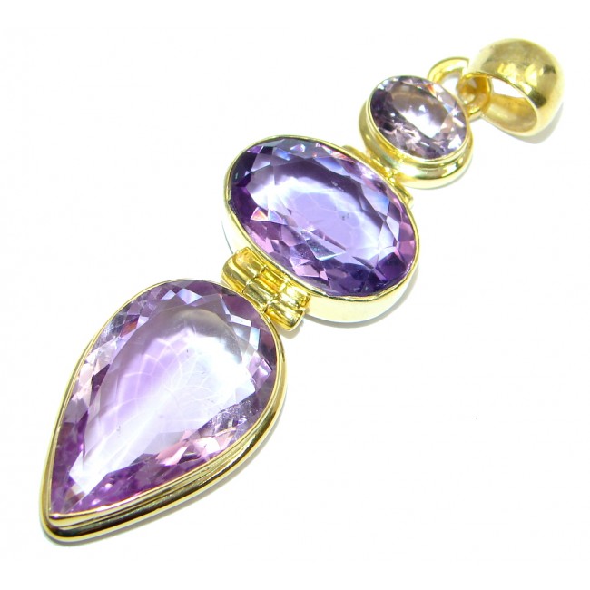 Incredible genuine Amethyst Gold plated over Sterling Silver handmade Pendant