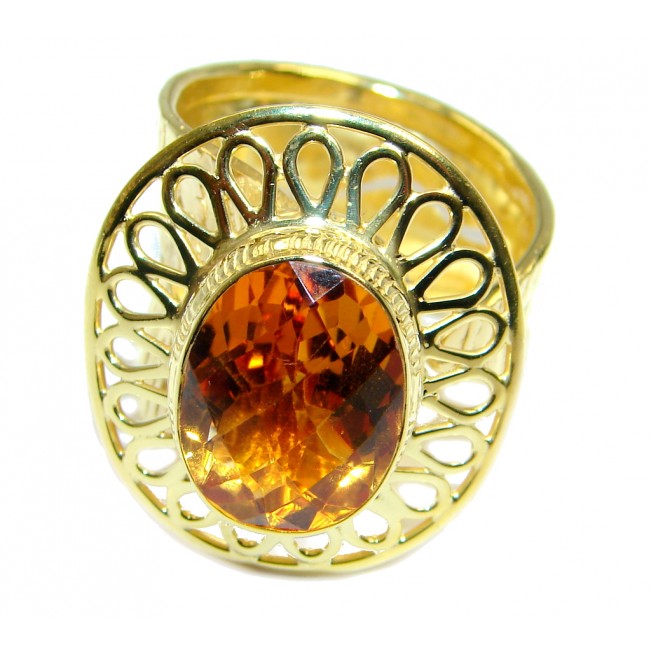 Simulated Golden Sapphire Sterling Silver plated with gold ring size adjustable