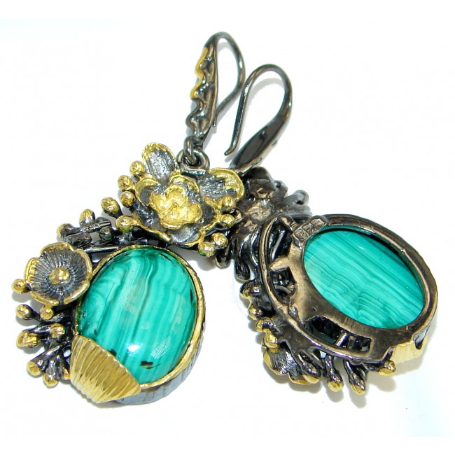 New Design AAA Green Malachite Two Tones Sterling Silver earrings
