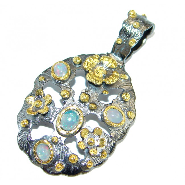 Sublime Ethiopian Fire Opal Gold Rhodium plated over Sterling Silver handmade Pendant