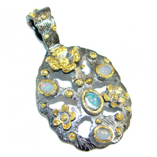 Sublime Ethiopian Fire Opal Gold Rhodium plated over Sterling Silver handmade Pendant