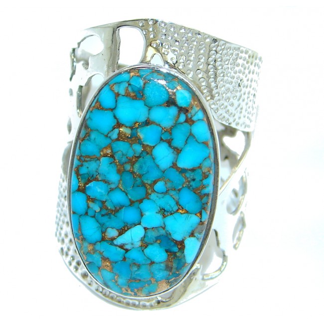 Vintage Design Blue Turquoise with Copper vains Sterling Silver ring; s. 11
