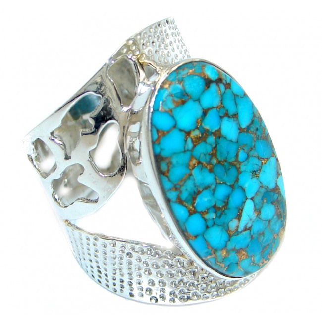 Vintage Design Blue Turquoise with Copper vains Sterling Silver ring; s. 11