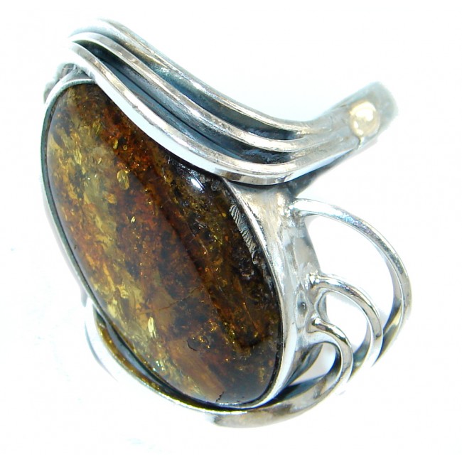 Huge Genuine Baltic Polish Amber Sterling Silver handmade Ring size 9 3/4